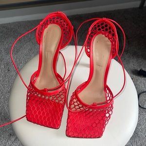 Red Stretch Lace up sandal | Bottega Veneta